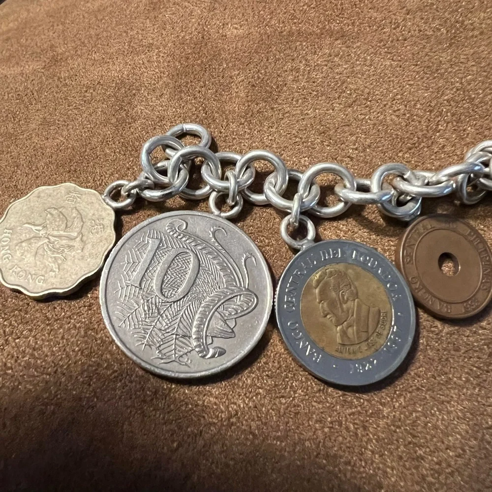 Vintage Coin Charm Bracelet - Sterling Silver Tone Women’s Jewelry